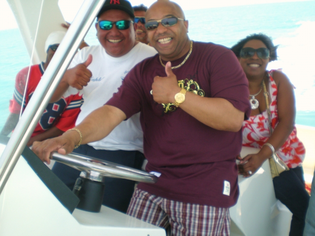 Nick and Deedee on western carribean vacation 2008. Nick driving the speed boat